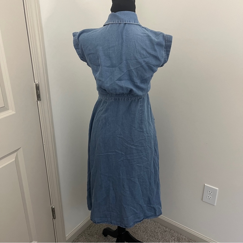 LOFT Chambray Sleeveless Button Front Dres Sz 00 Linen Cottagecore Classic - Picture 6 of 8